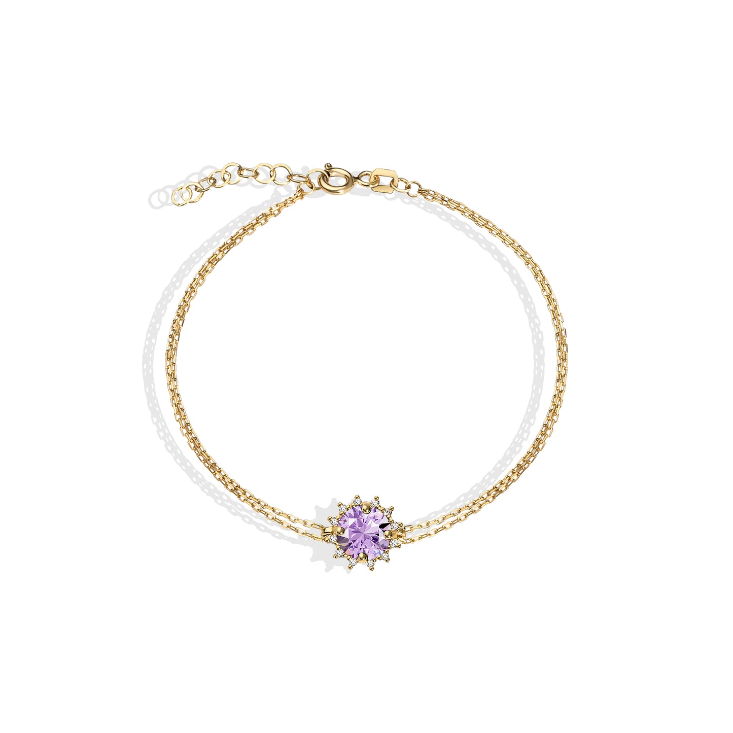 Round Alexandrite Bracelet with Real Diamond, 14K Solid Gold, June Birthstone