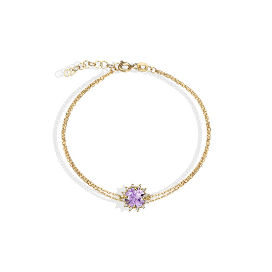 Round Alexandrite Bracelet with Real Diamond, 14K Solid Gold, June Birthstone