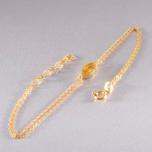 Bezel Marquise Cut Yellow Topaz Bracelet 14K Solid Gold