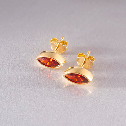 Garnet Stud Earrings Bezel Marquise Cut in 14K Solid Gold, January Birthstone Jewelry