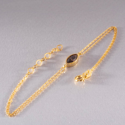 Bezel Marquise Cut Smoky Quartz Bracelet 14K Solid Gold