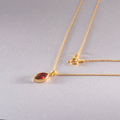 Marquise Cut Garnet Bezel Necklace 14K Solid Gold, January Birthstone Pendant