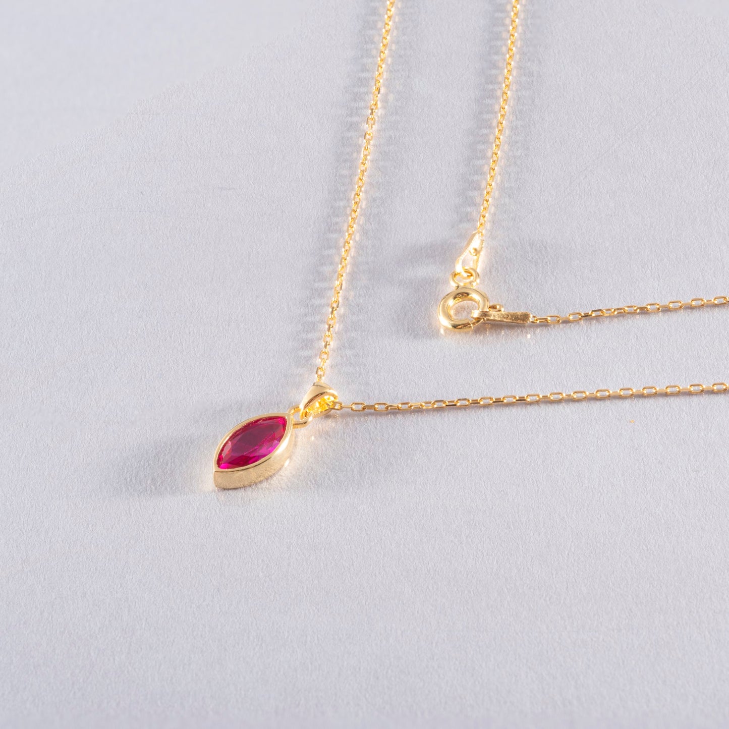 Marquise Cut Ruby Bezel Necklace 14K Solid Gold, July Birthstone Pendant