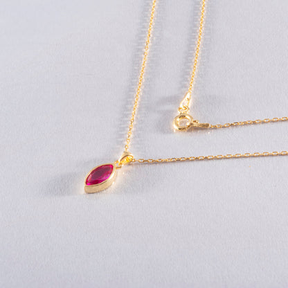 Marquise Cut Ruby Bezel Necklace 14K Solid Gold, July Birthstone Pendant