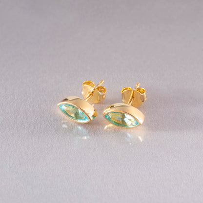 Aquamarine Stud Earrings Bezel Marquise Cut in 14K Solid Gold, March Birthstone Jewelry