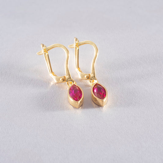 Ruby Dangle Earrings Bezel Marquise Cut in 14K Solid Gold, July Birthstone Jewelry