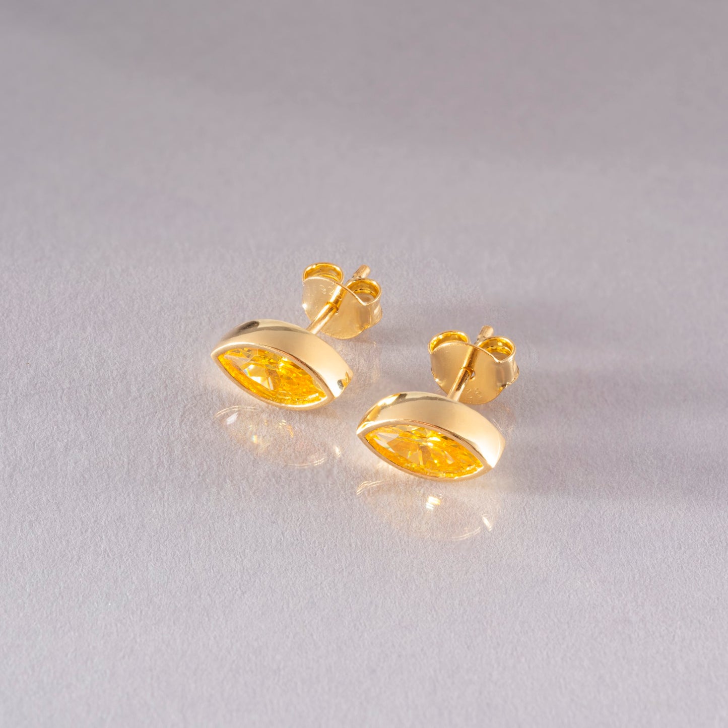 Yellow Topaz Stud Earrings Bezel Marquise Cut in 14K Solid Gold, Birthstone Jewelry