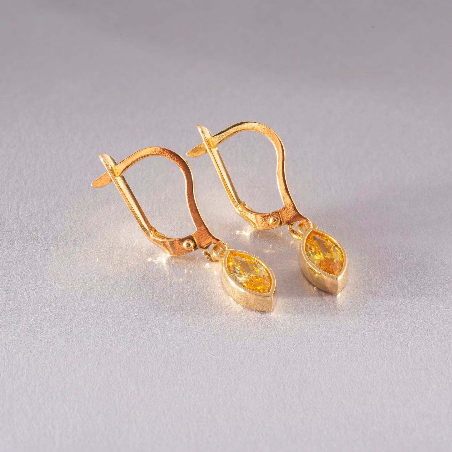 Yellow Topaz Dangle earrings Bezel Marquise Cut in 14K Solid Gold, Birthstone Minimalist Jewelry