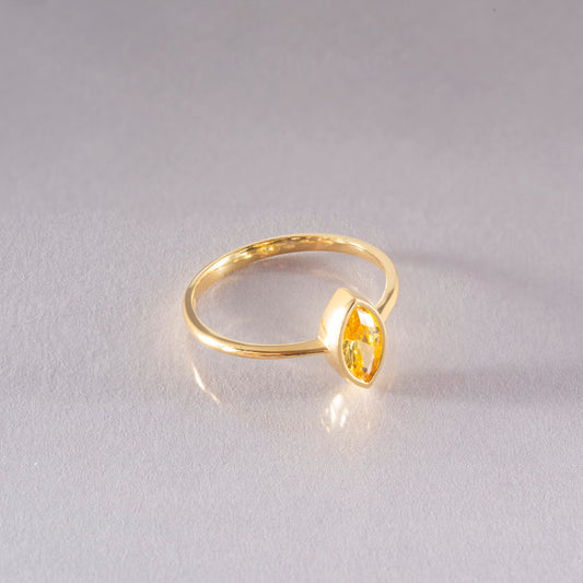 Yellow Topaz Ring Bezel Marquise Cut in 14K Solid Gold, Birthstone Jewelry