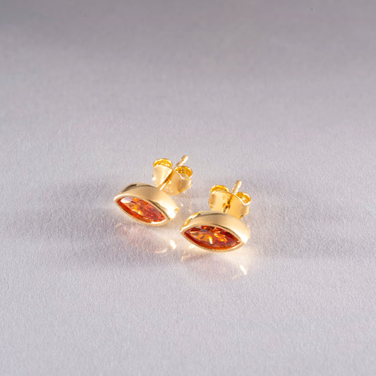 Citrine Stud Earrings Bezel Marquise Cut in 14K Solid Gold, November Birthstone Jewelry