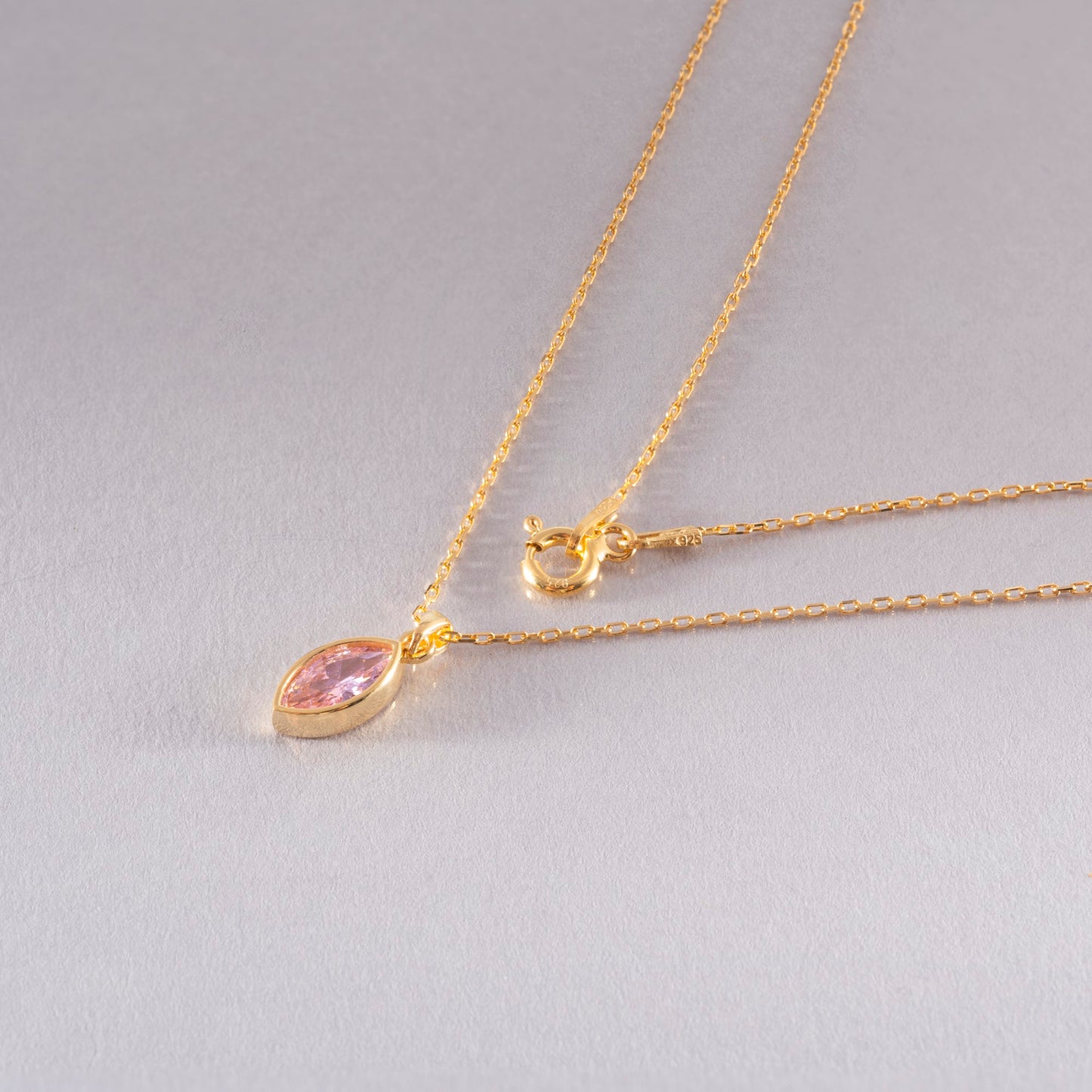 Marquise Cut Pink Tourmaline Bezel Necklace 14K Solid Gold, October Birthstone Pendant