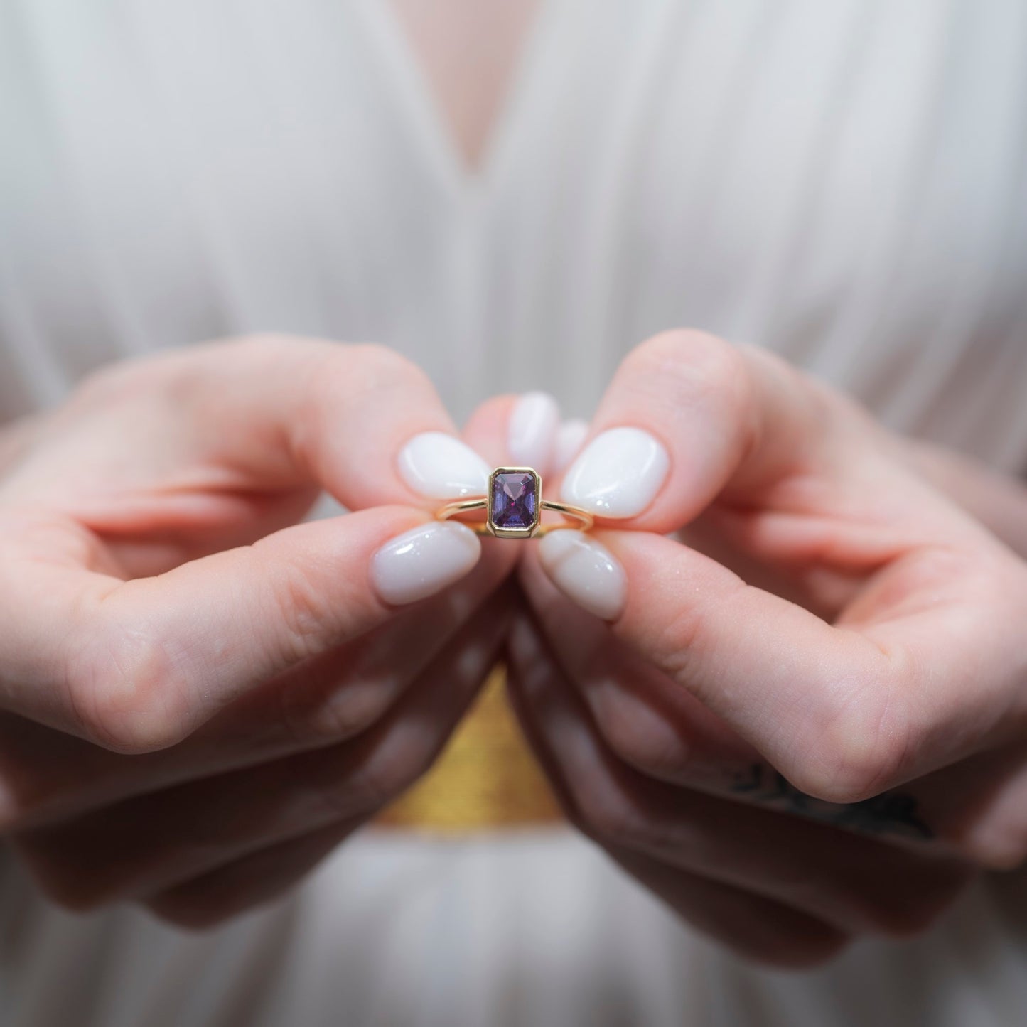 Amethyst Rectangle Ring 14K Solid Gold, February Birthstone, Baguette Cut Design