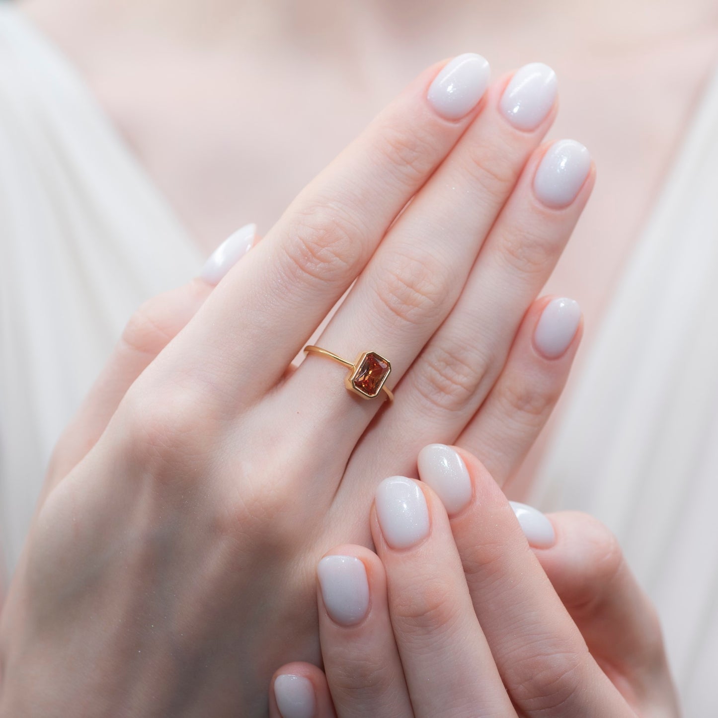 Citrine Rectangle Ring 14K Solid Gold, November Birthstone, Baguette Cut Design