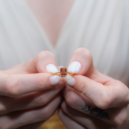 Citrine Rectangle Ring 14K Solid Gold, November Birthstone, Baguette Cut Design