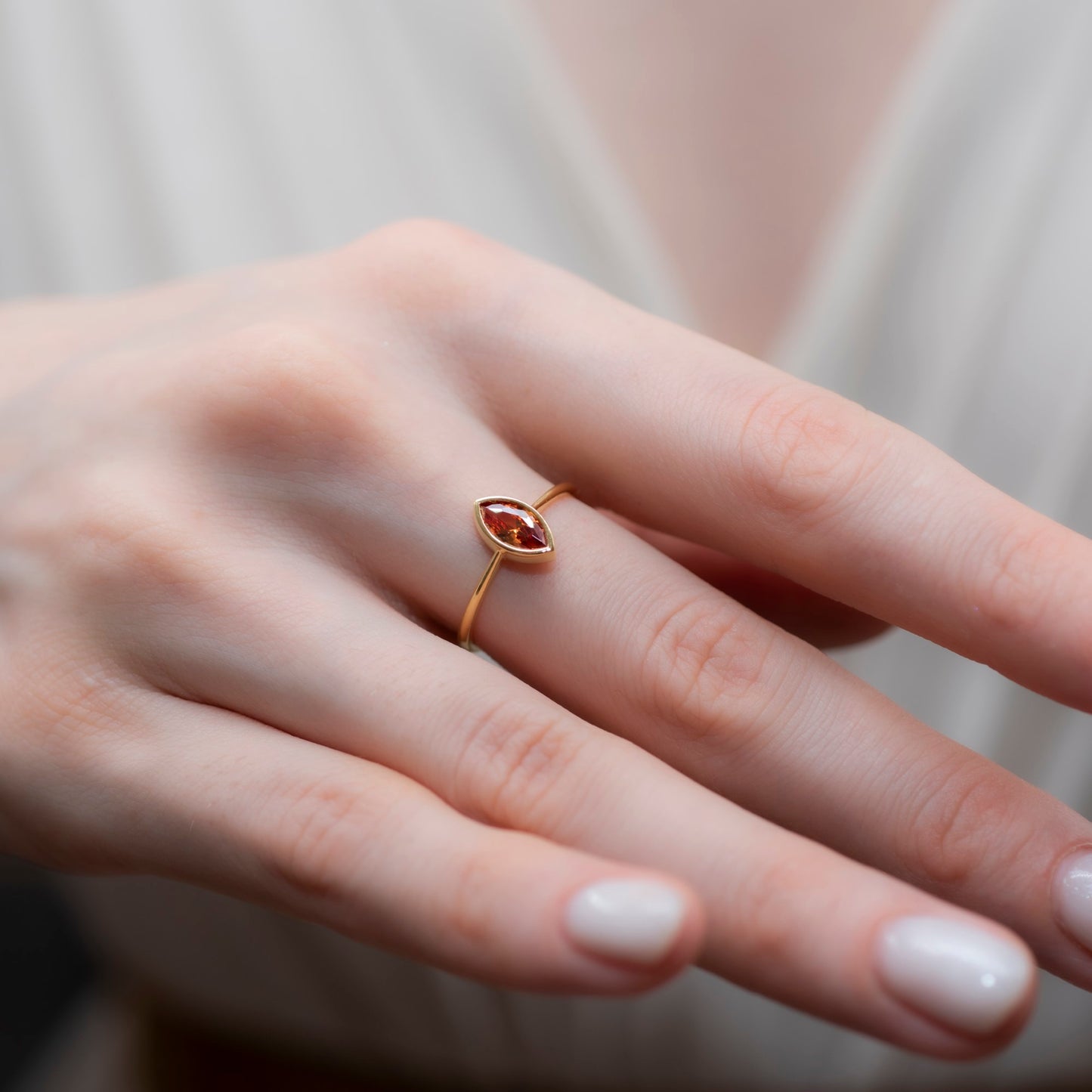 Citrine Ring Bezel Marquise Cut in 14K Solid Gold, November Birthstone Jewelry