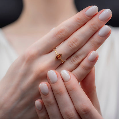 Citrine Ring Bezel Marquise Cut in 14K Solid Gold, November Birthstone Jewelry