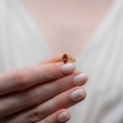 Citrine Ring Bezel Marquise Cut in 14K Solid Gold, November Birthstone Jewelry