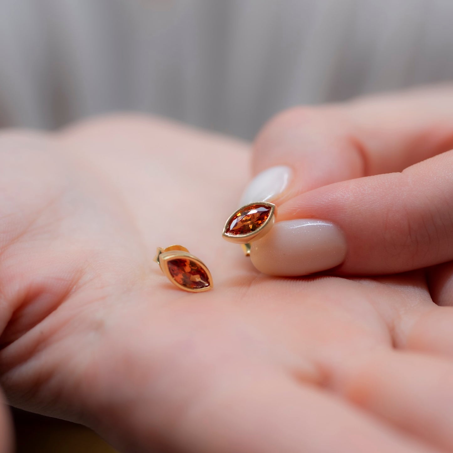 Citrine Stud Earrings Bezel Marquise Cut in 14K Solid Gold, November Birthstone Jewelry