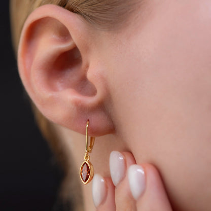 Citrine Dangle Earrings Bezel Marquise Cut in 14K Solid Gold, November Birthstone Jewelry