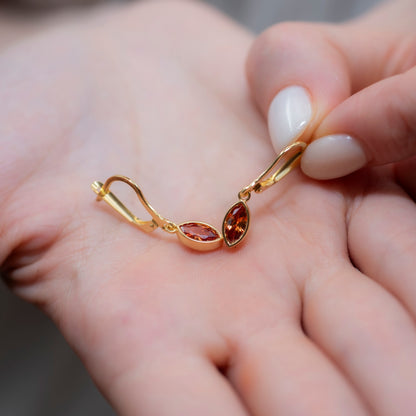 Citrine Dangle Earrings Bezel Marquise Cut in 14K Solid Gold, November Birthstone Jewelry