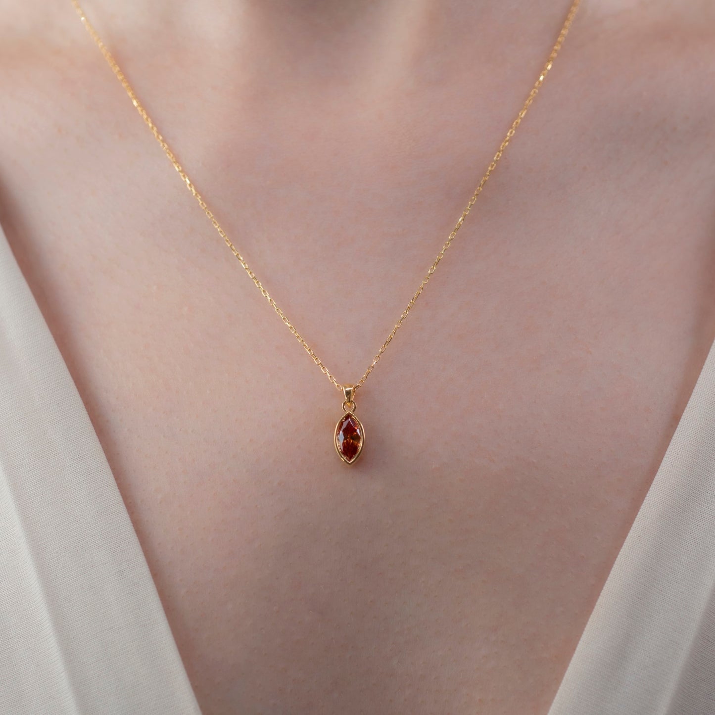 Marquise Cut Citrine Bezel Necklace 14K Solid Gold, November Birthstone Pendant