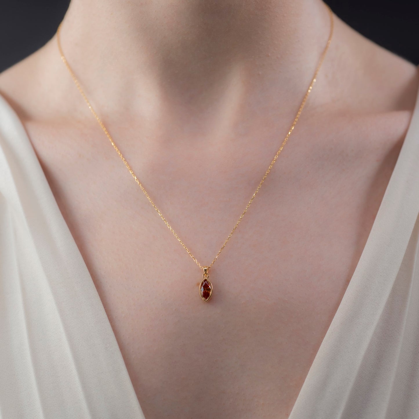 Marquise Cut Citrine Bezel Necklace 14K Solid Gold, November Birthstone Pendant