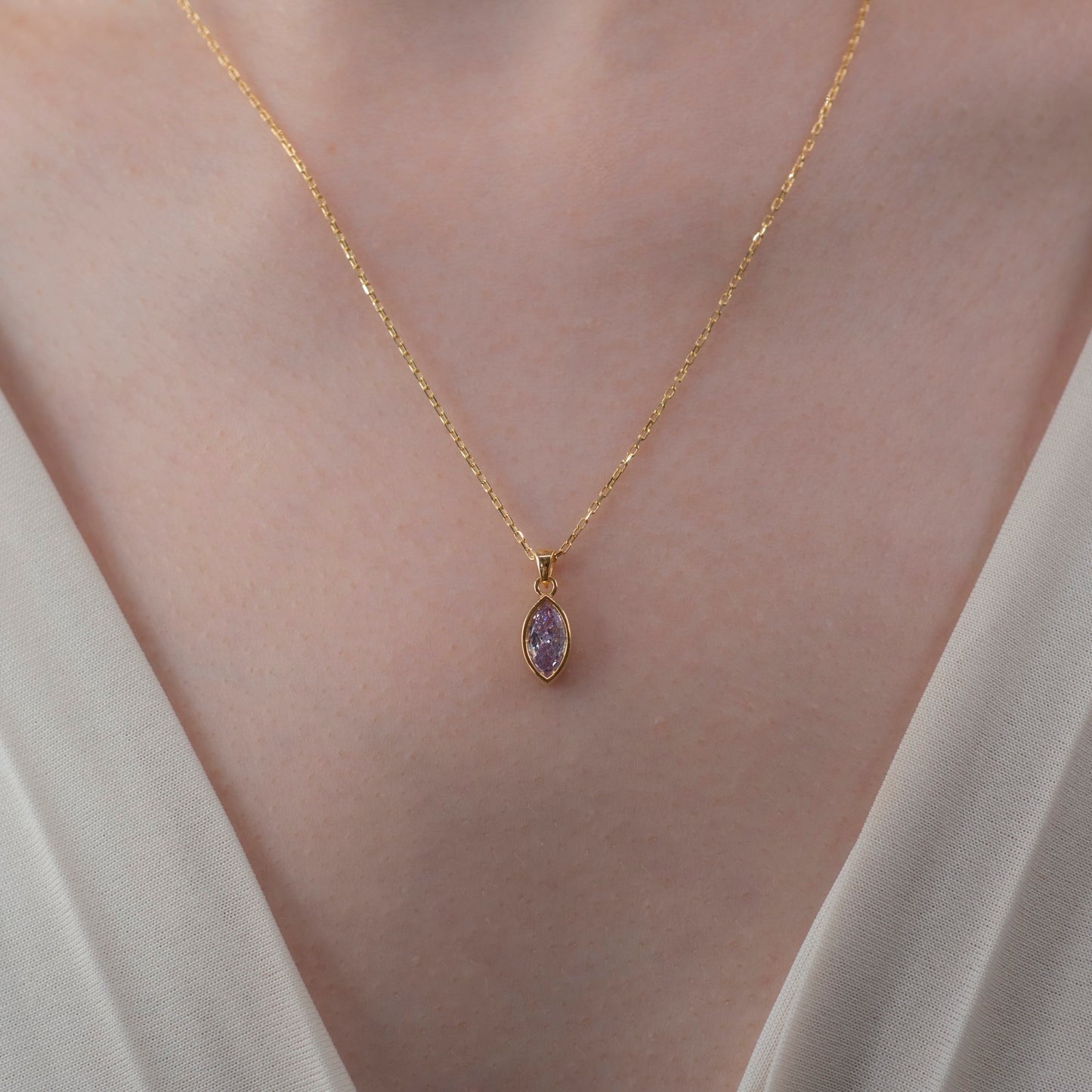 Marquise Cut Alexandrite Bezel Necklace 14K Solid Gold, June Birthstone Pendant