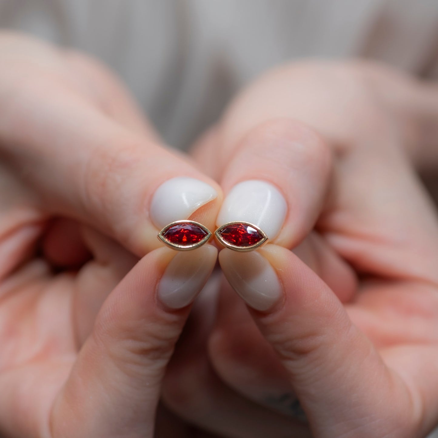 Garnet Stud Earrings Bezel Marquise Cut in 14K Solid Gold, January Birthstone Jewelry