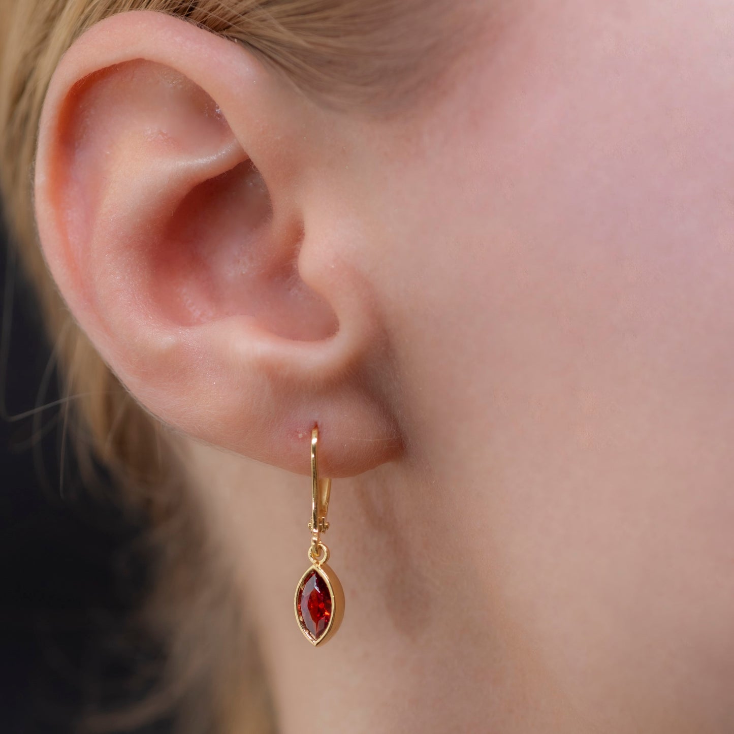 Garnet Dangle Earrings Bezel Marquise Cut in 14K Solid Gold, January Birthstone Dainty Jewelry