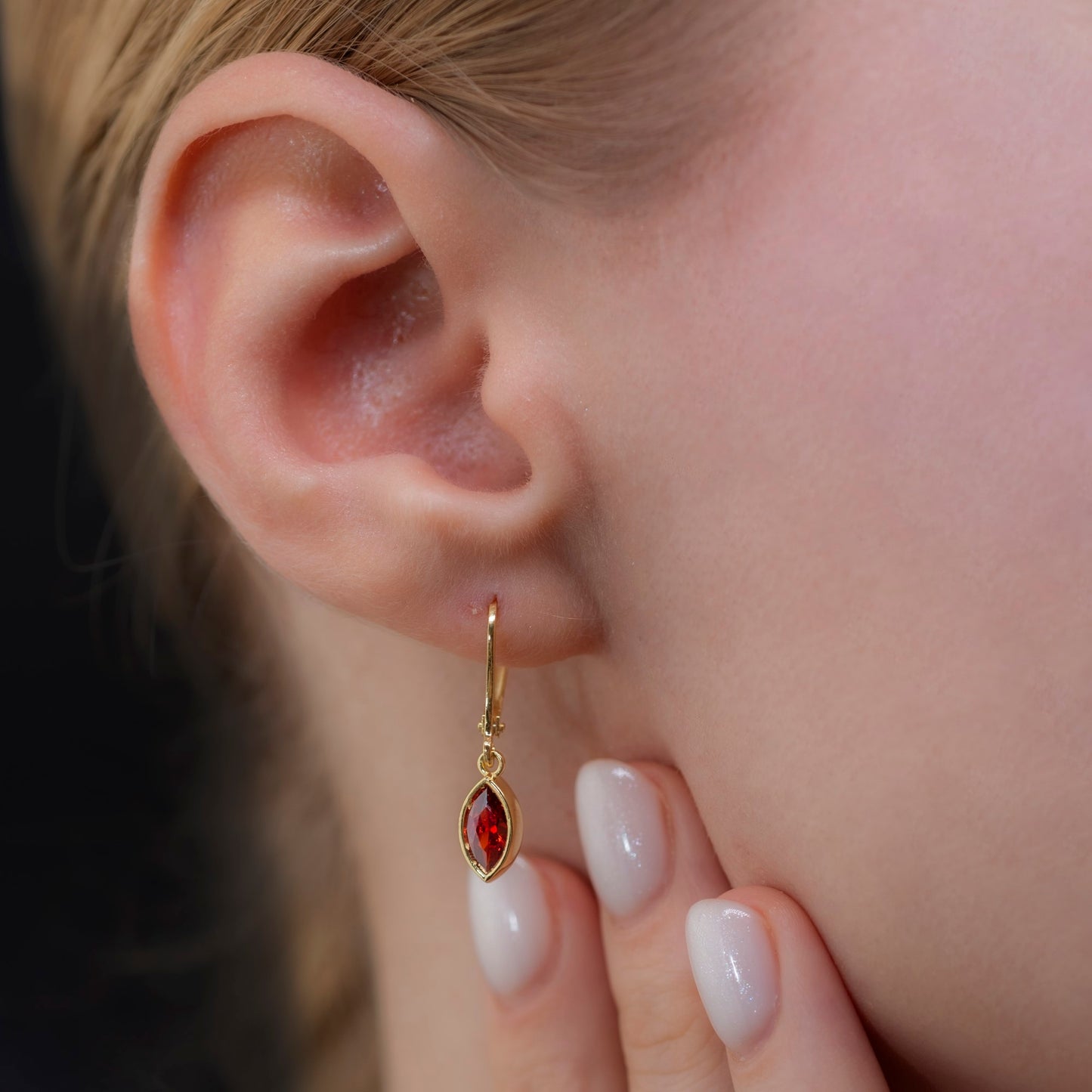 Garnet Dangle Earrings Bezel Marquise Cut in 14K Solid Gold, January Birthstone Dainty Jewelry