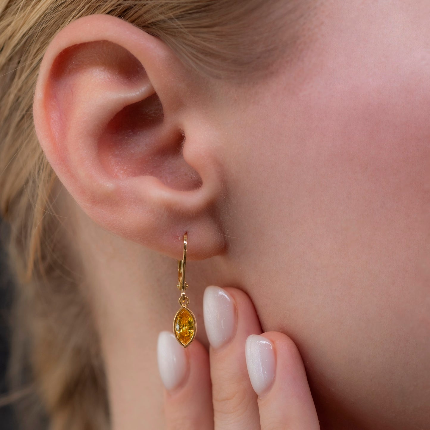 Yellow Topaz Dangle earrings Bezel Marquise Cut in 14K Solid Gold, Birthstone Minimalist Jewelry