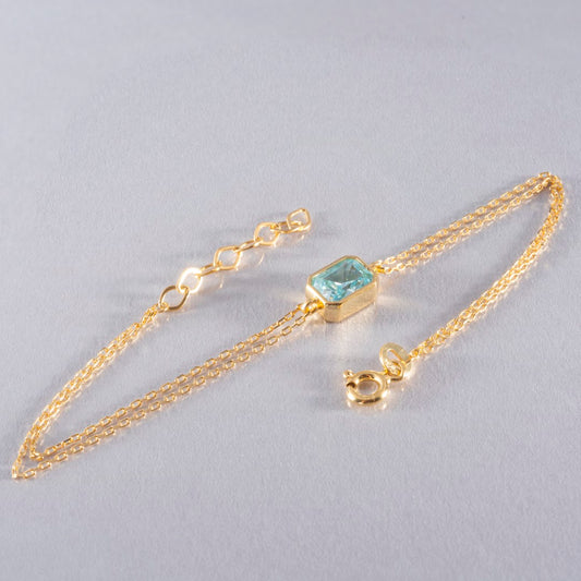 Aquamarine Rectangle Bracelet 14K Solid Gold, March Birthstone Baguette Jewelry