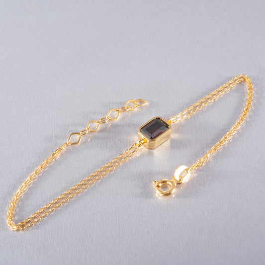 Smoky Quartz Rectangle Bracelet 14K Solid Gold, Baguette Jewelry