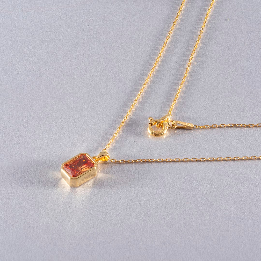 Citrine Rectangle Bezel Necklace 14K Solid Gold, November Birthstone Pendant