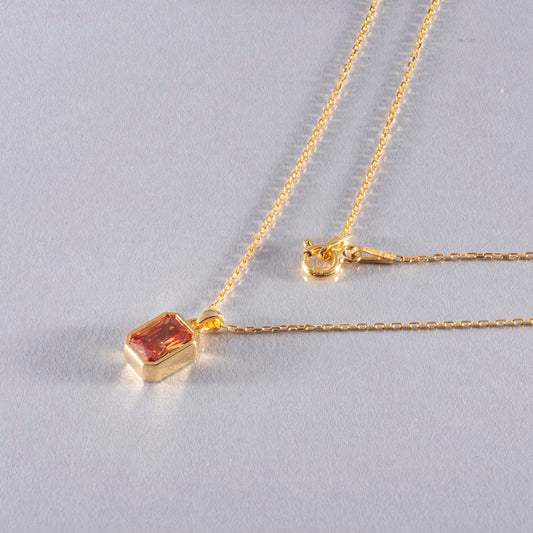 Citrine Rectangle Bezel Necklace 14K Solid Gold, November Birthstone Pendant