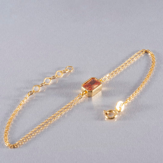 Citrine Rectangle Bracelet 14K Solid Gold, November Birthstone Baguette Jewelry