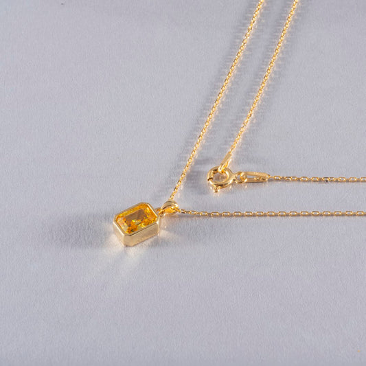 Yellow Topaz Rectangle Necklace 14K Solid Gold