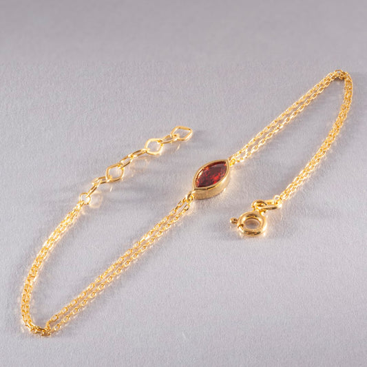 Bezel Marquise Cut Garnet Bracelet 14K Solid Gold, January Birthstone Jewelry