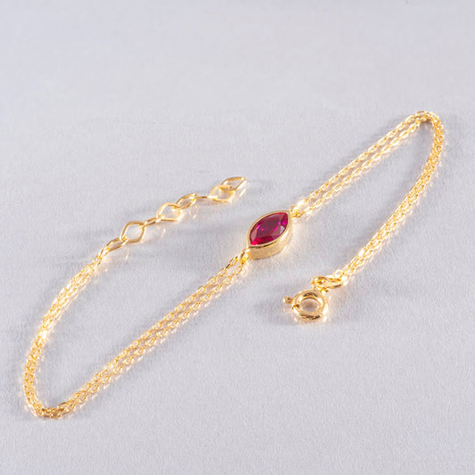 Bezel Marquise Cut Ruby Bracelet 14K Solid Gold, July Birthstone Jewelry