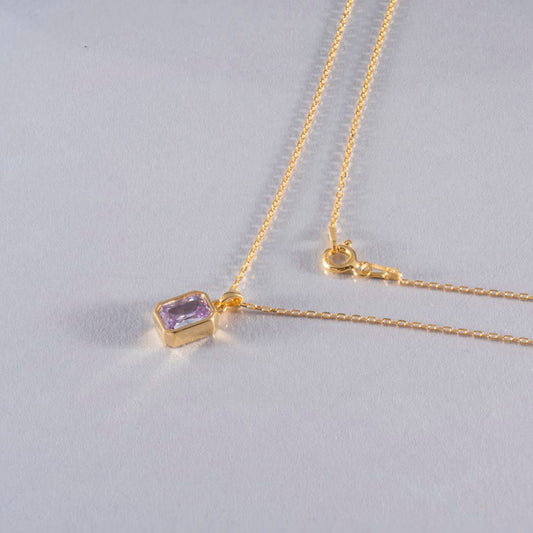 Alexandrite Rectangle Bezel Necklace 14K Solid Gold, June Birthstone Pendant