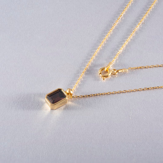 Smoky Quartz Rectangle Necklace 14K Solid Gold