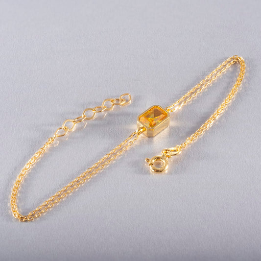 Yellow Topaz Rectangle Bracelet 14K Solid Gold, Baguette Jewelry