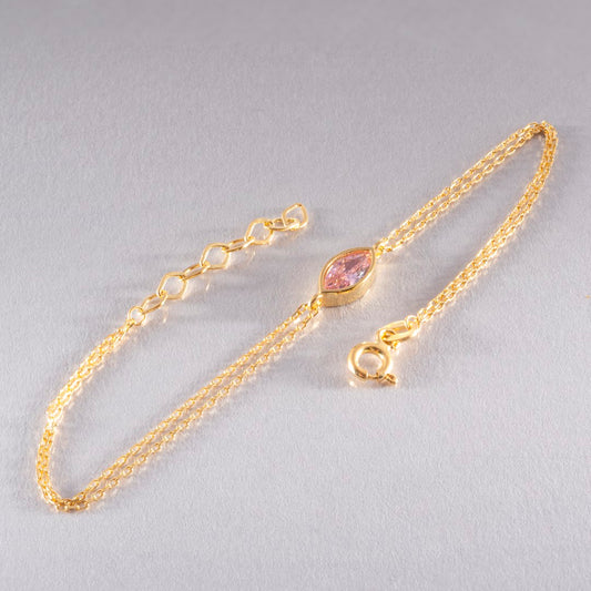 Bezel Marquise Cut Pink Tourmaline Bracelet 14K Solid Gold, October Birthstone Jewelry