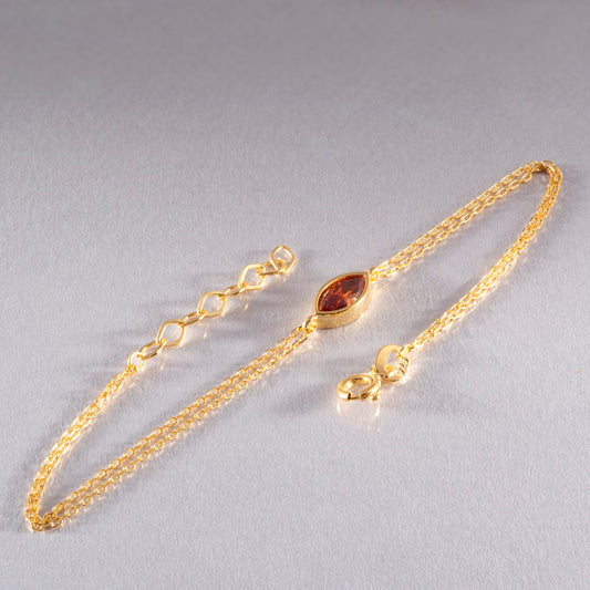 Bezel Marquise Cut Citrine Bracelet 14K Solid Gold, November Birthstone Jewelry