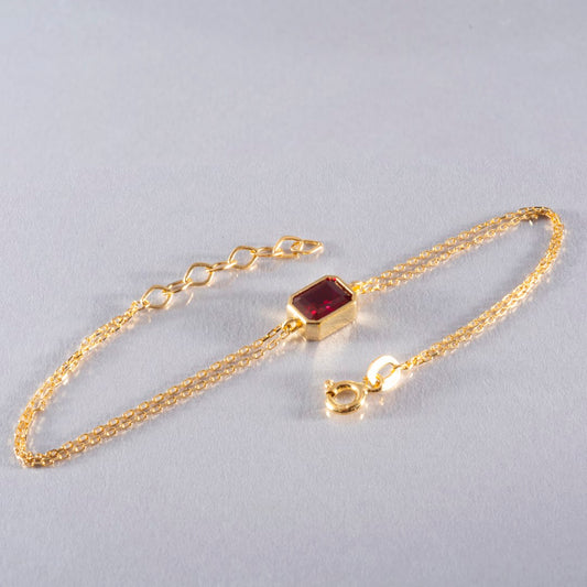 Ruby Rectangle Bracelet 14K Solid Gold, July Birthstone Baguette Jewelry