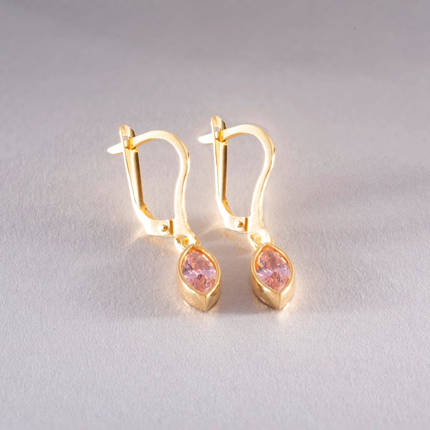 Pink Tourmaline Dangle Earrings Bezel Marquise Cut in 14K Solid Gold, October Birthstone Jewelry