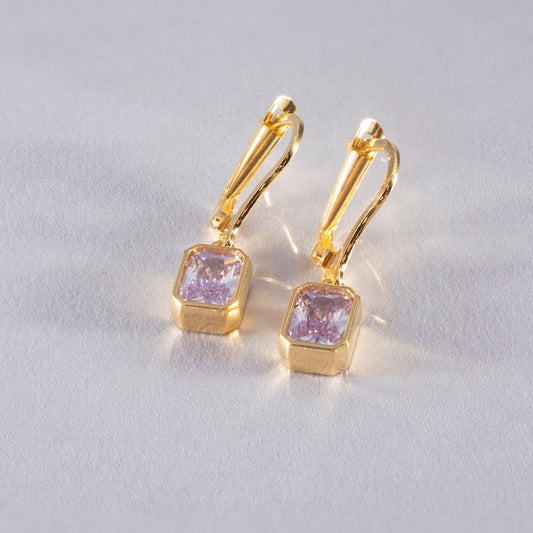 Rectangle Alexandrite Dangling Earrings in 14K Solid Gold, June Birthstone Baguette Cut Jewelry