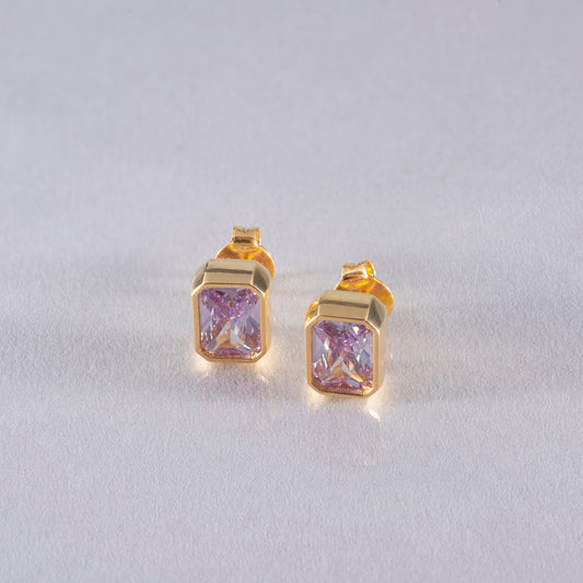 Rectangle Alexandrite Stud Earrings in 14K Solid Gold, June Birthstone Baguette Cut Jewelry