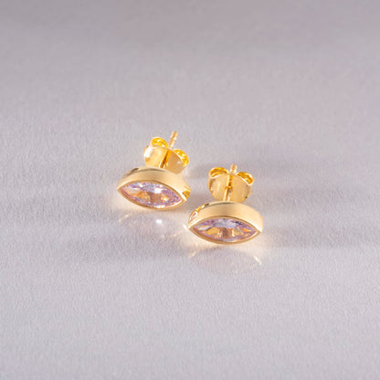 Alexandrite Stud Earrings Bezel Marquise Cut in 14K Solid Gold, June Birthstone Jewelry