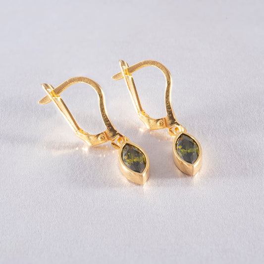 Peridot Dangle Earrings Bezel Marquise Cut in 14K Solid Gold, August Birthstone Dainty Jewelry